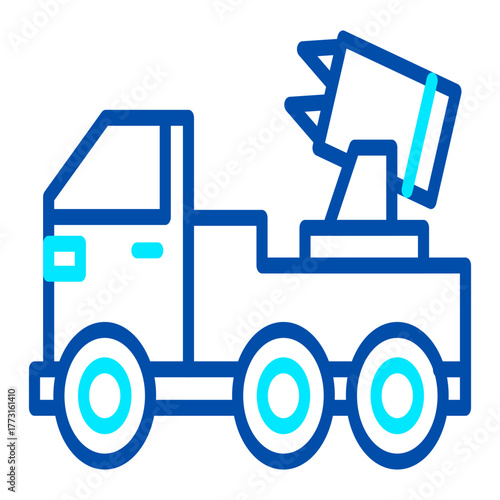An icon of an artillery truck or rocket launcher representing military logistics, firepower, and automated weapons systems