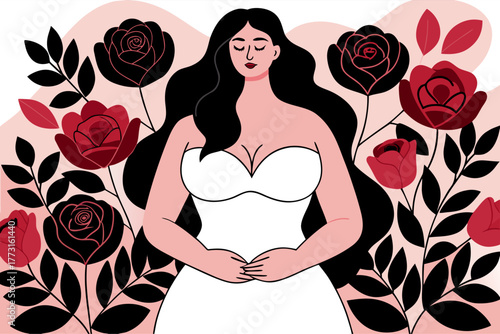 Minimalist Generative AI Art: Plus Size Woman in Bra Surrounded by Roses