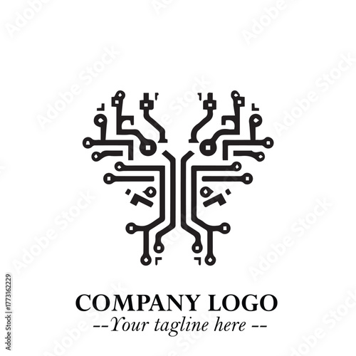 Circuit Robot Logo Symbol in Black on the White Background with Futuristic Tech Design
