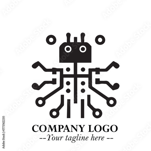 Circuit Robot Logo Symbol in Black on the White Background with Futuristic Tech Design
