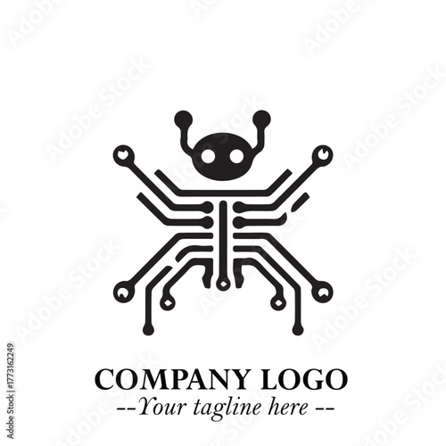 Circuit Robot Logo Symbol in Black on the White Background with Futuristic Tech Design
