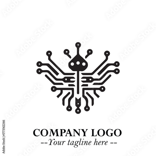 Circuit Robot Logo Symbol in Black on the White Background with Futuristic Tech Design
