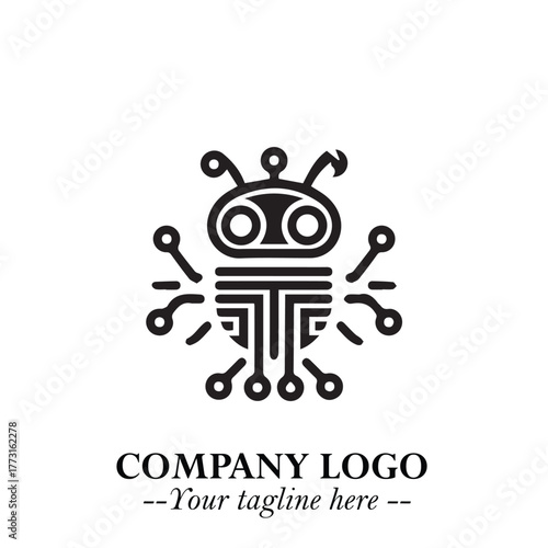 Circuit Robot Logo Symbol in Black on the White Background with Futuristic Tech Design
