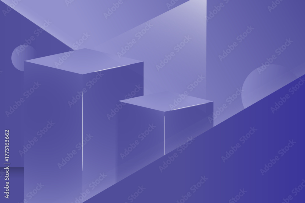 Fototapeta premium Abstract geometric setup with two layered rectangular platforms bathed in a cool blue light.