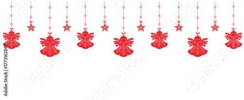 Christmas decoration hanger White background, with snow white and red star, Hanging Vector