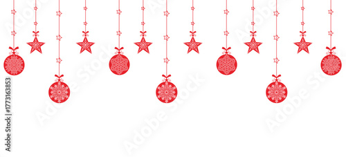 Christmas decoration hanger White background, with, snowball and red star, Hanging Vector