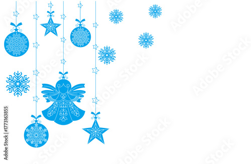 Christmas decoration hanger White background, with snow white, snowball and blue star, Hanging Vector