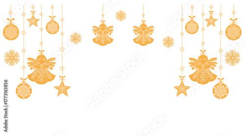 Christmas decoration hanger White background, with snow white, snowball and gold star, Hanging Vector