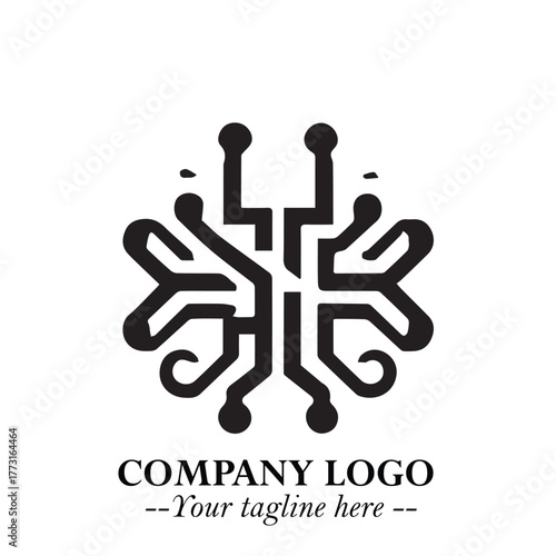 Circuit Robot Logo Symbol in Black on the White Background with Futuristic Tech Design
