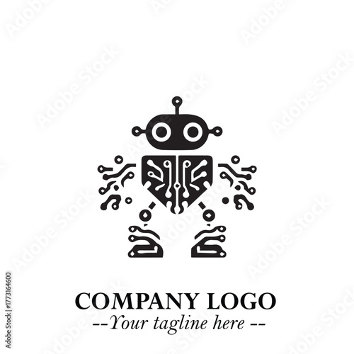 Circuit Robot Logo Symbol in Black on the White Background with Futuristic Tech Design
