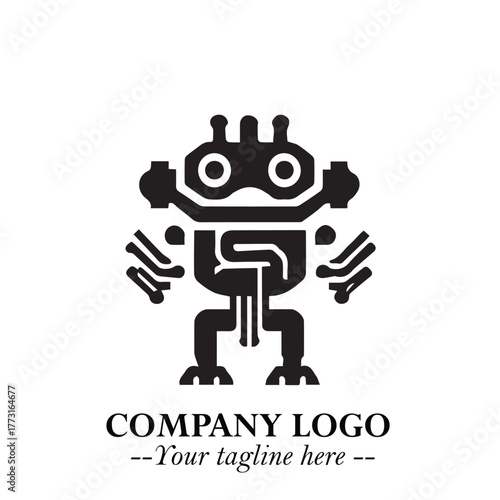 Circuit Robot Logo Symbol in Black on the White Background with Futuristic Tech Design
