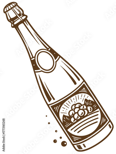 Sparkling cider bottle with bubbles and classic label design, showcasing refreshing beverage and joyful celebration spirit.