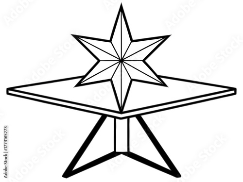 Stylish star decoration on table with geometric design and clean lines. Unique star centerpiece placed elegantly on modern table, adding festive flair. Ideal star decor for holiday gatherings.