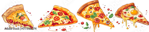 Assorted Gourmet Pizza Slices with Toppings on transparent PNG background