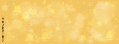 Abstract yellow and orange background with soft bokeh lights and numerous floating bell icons, symbolizing notifications, alerts, and festive announcements.