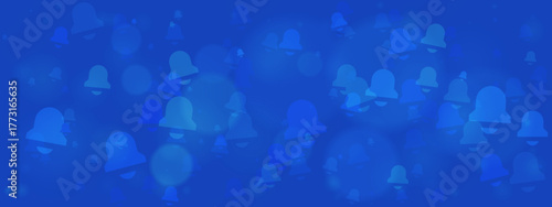 Digital blue background pattern featuring numerous bell icons, symbolizing notifications, alerts, and reminders for technology and communication.