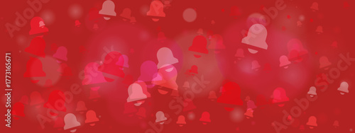 Festive red backdrop featuring numerous notification bell symbols and soft light circles, creating a vibrant and celebratory atmosphere.