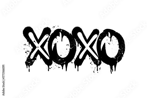 XOXO graffiti text with dripping paint and street art style