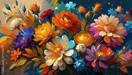Vivid Oil Painting of Generative AI Flowers
