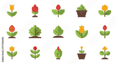 Collection of stylized floral botanical icons and illustrations on white background