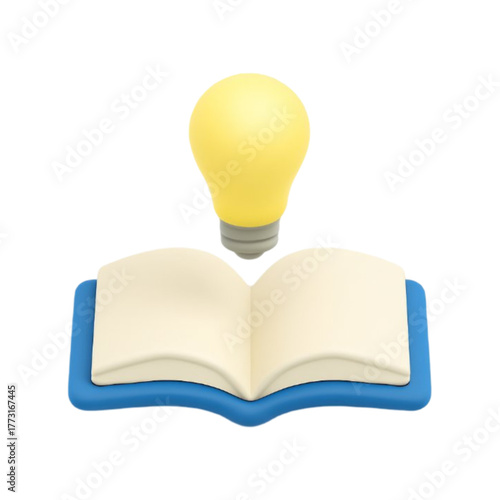 Idea light bulb over open book isolated on transparent background