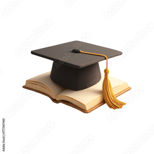 Graduation cap on book isolated on transparent background