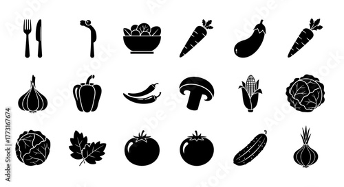 Vegetable icon set isolated on white background for healthy food and organic nutrition