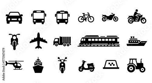 Transportation icon set isolated on white background for vehicle and travel concept