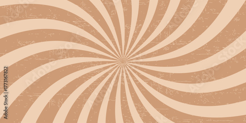 Caramel candy background. Pop art background. Twisted background. Ray brown pattern. Sunburst.