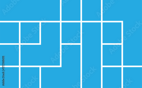 Abstract geometric pattern with blue squares and white lines