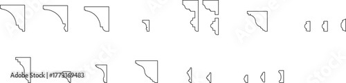 Minimalist line art of various cornice and architectural molding profiles — ideal for interior design, architectural visualization, or decorative graphic projects
