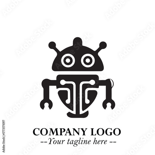 Circuit Robot Logo Symbol in Black on the White Background with Futuristic Tech Design
