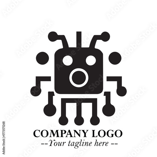 Circuit Robot Logo Symbol in Black on the White Background with Futuristic Tech Design

