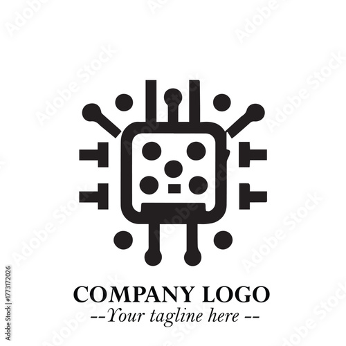 Circuit Robot Logo Symbol in Black on the White Background with Futuristic Tech Design
