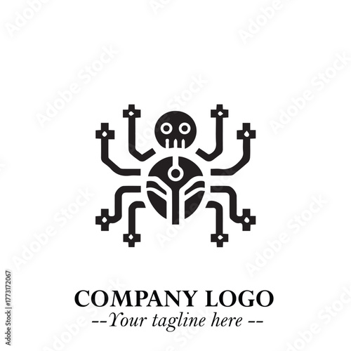 Circuit Robot Logo Symbol in Black on the White Background with Futuristic Tech Design
