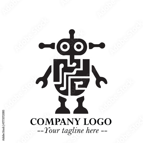 Circuit Robot Logo Symbol in Black on the White Background with Futuristic Tech Design
