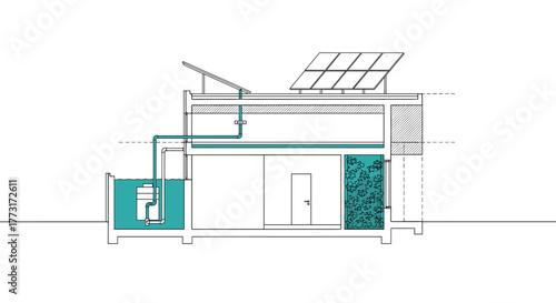 Innovative sustainable house design featuring solar panels and vertical garden, promoting eco-friendly living and energy efficiency for a greener future