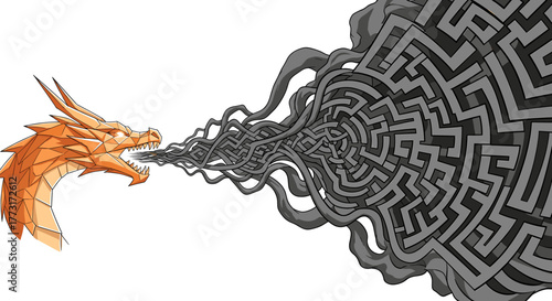 Epic golden dragon unleashing a maze of smoke, perfect for fantasy games, book covers, and mythical adventures, capturing the power of legends
