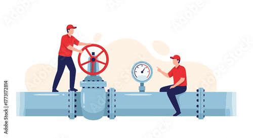 Ensuring safety first, skilled technicians manage pipeline operations, monitoring pressure and flow for optimal performance, representing industrial expertise