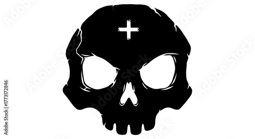 Skull with cross tattoo illustration for edgy designs and alternative fashion brands, perfect for gothic or punk themed projects and daring apparel