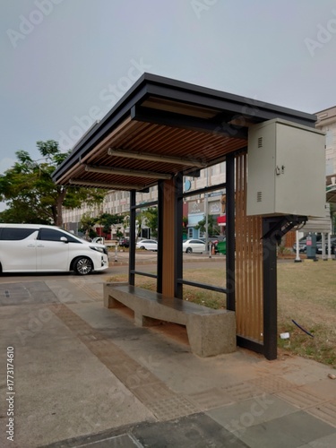 A bus stop with a nice design.