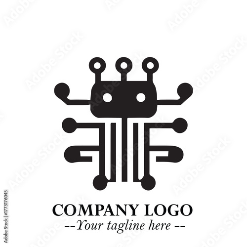 Circuit Robot Logo Symbol in Black on the White Background with Futuristic Tech Design
