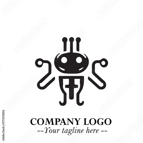 Circuit Robot Logo Symbol in Black on the White Background with Futuristic Tech Design
