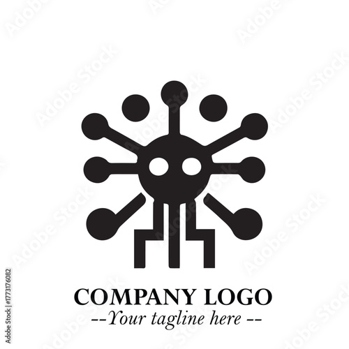 Circuit Robot Logo Symbol in Black on the White Background with Futuristic Tech Design
