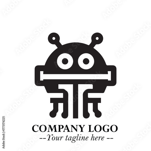 Circuit Robot Logo Symbol in Black on the White Background with Futuristic Tech Design
