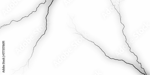Black and white dust and cracked concrete wall Texture pattern design element white background. Surface cracks and fissures in ground, concrete, crevices from disaster top view