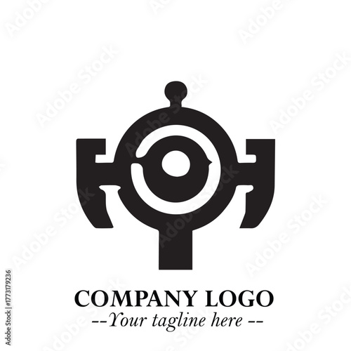 Circuit Robot Logo Symbol in Black on the White Background with Futuristic Tech Design
