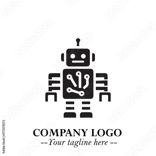 Circuit Robot Logo Symbol in Black on the White Background with Futuristic Tech Design
