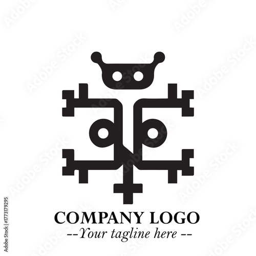 Circuit Robot Logo Symbol in Black on the White Background with Futuristic Tech Design
