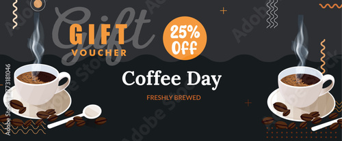 Coffee Day 25% Off Gift Voucher Card Vector Design